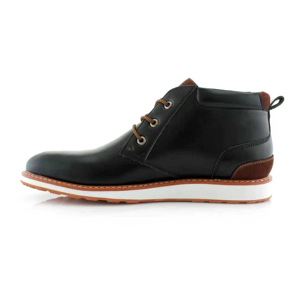 Faux-Leather Two-Tone Lace-Up Chukka Boots
