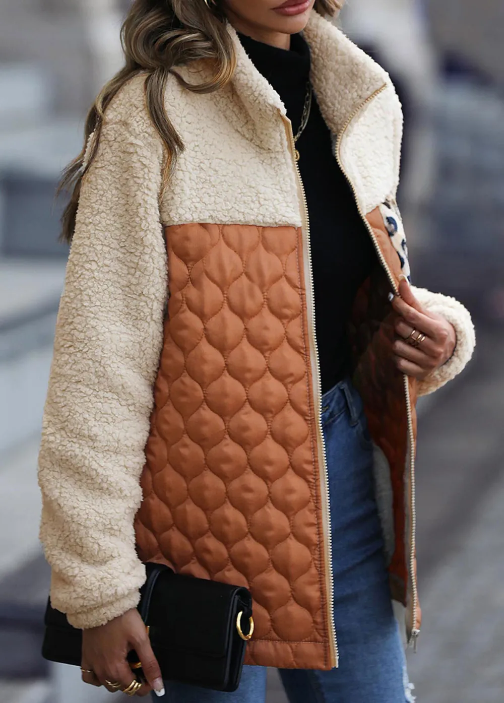 Orange Pocket Long Sleeve Turn Down Collar Coat