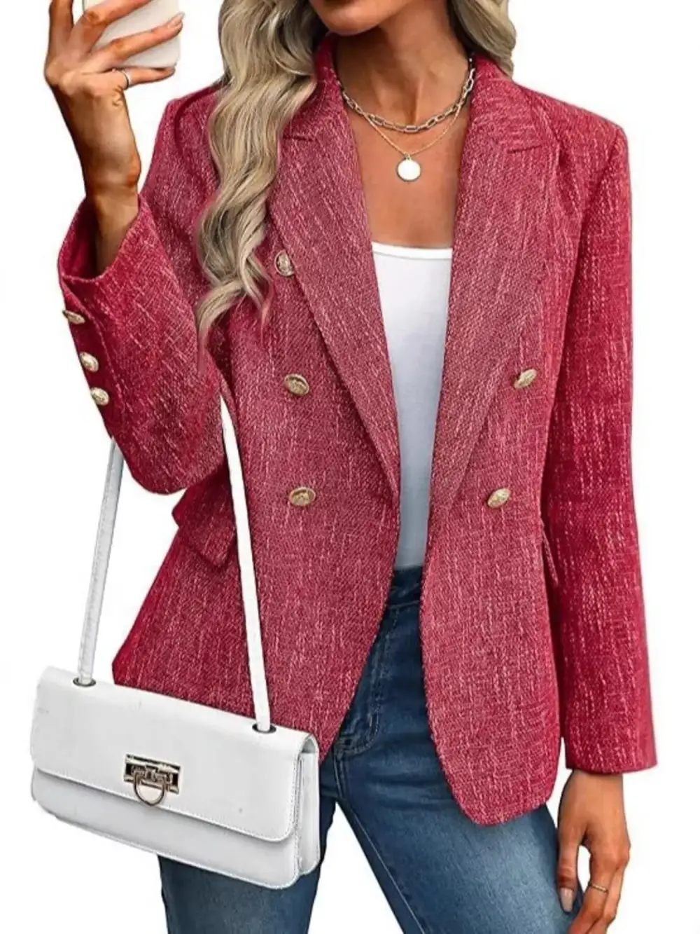 Double Breasted Lapel Collar Blazer