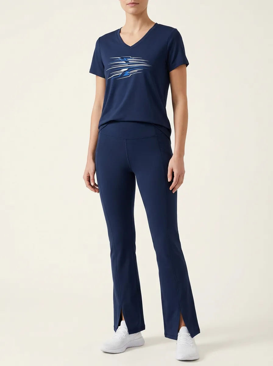 Women's Motion-Line Graphic V-Neck T-Shirt and Split-Hem Leggings Set