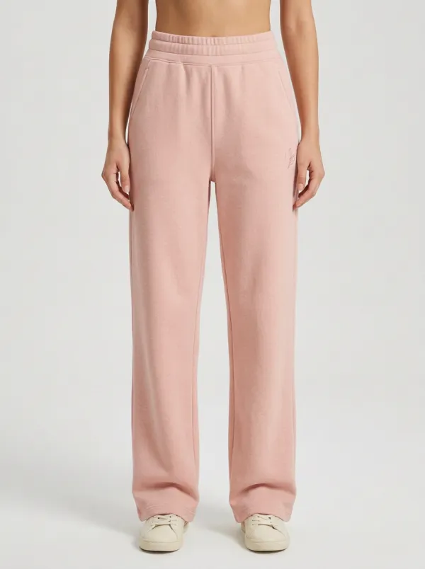 Women's Lounge Minimalist Beige Leaf Embroidered Sweatpants