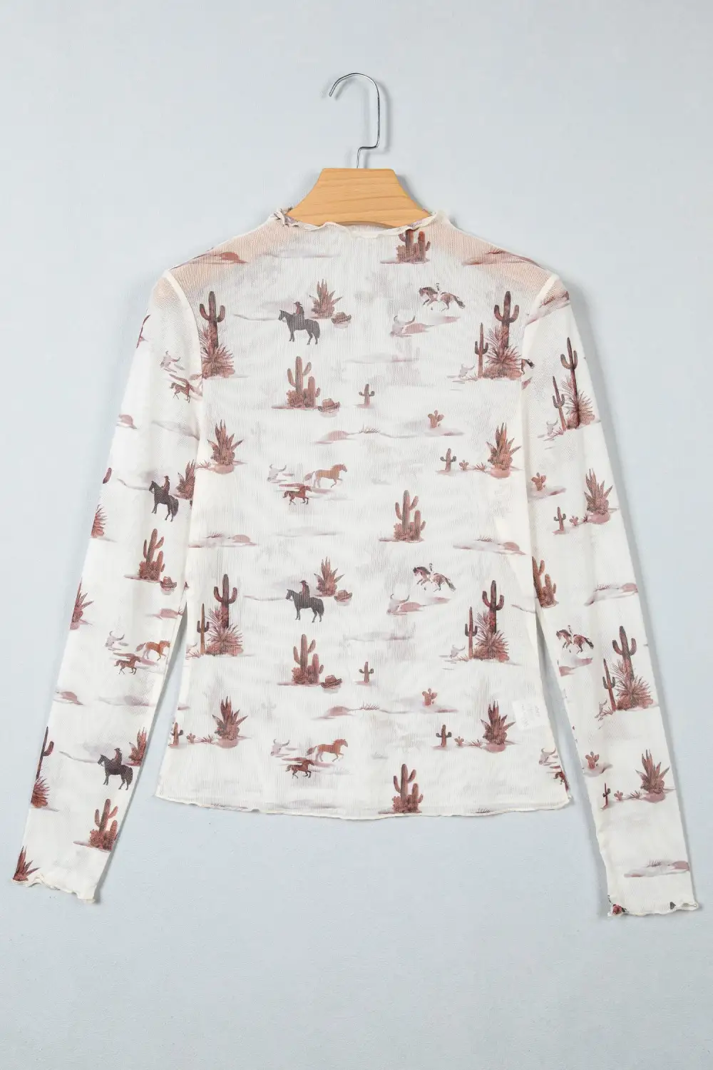 Floral Print Mesh Stretch Fabric Long Sleeve Top