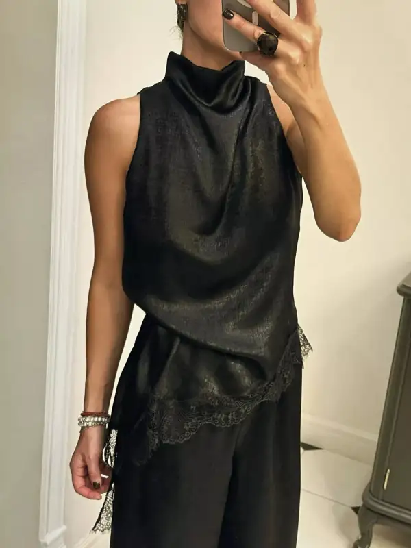 High Neck Lace Trim Cami