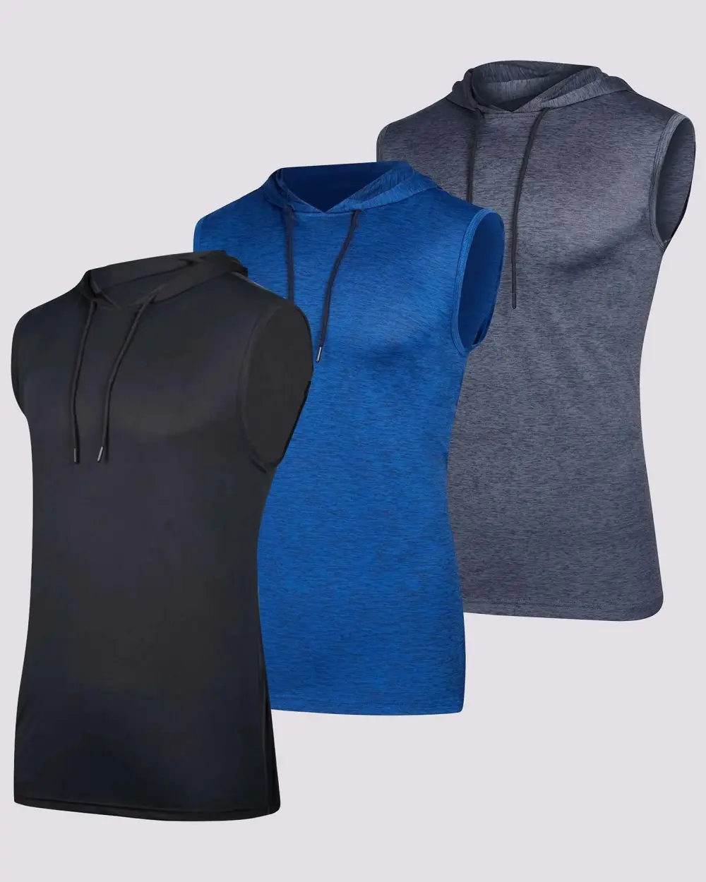 Men's Dry-Fit Active Hooded Tank Top Workout Drawstring Top (Available in Big & Tall)