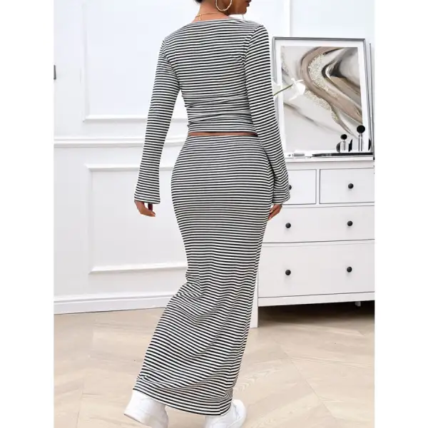 Striped Boat Neck Top and Skirt Set