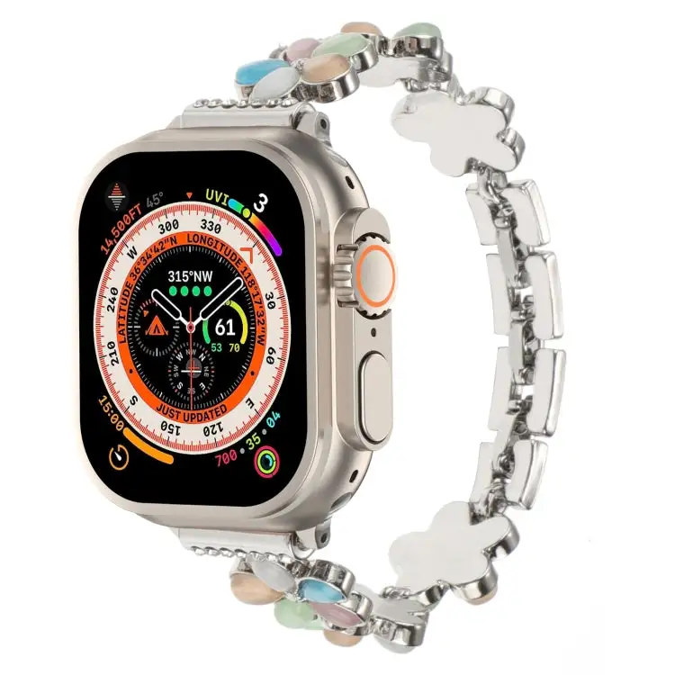 Polished Floral-Link Zinc Alloy Watch Wrist Strap
