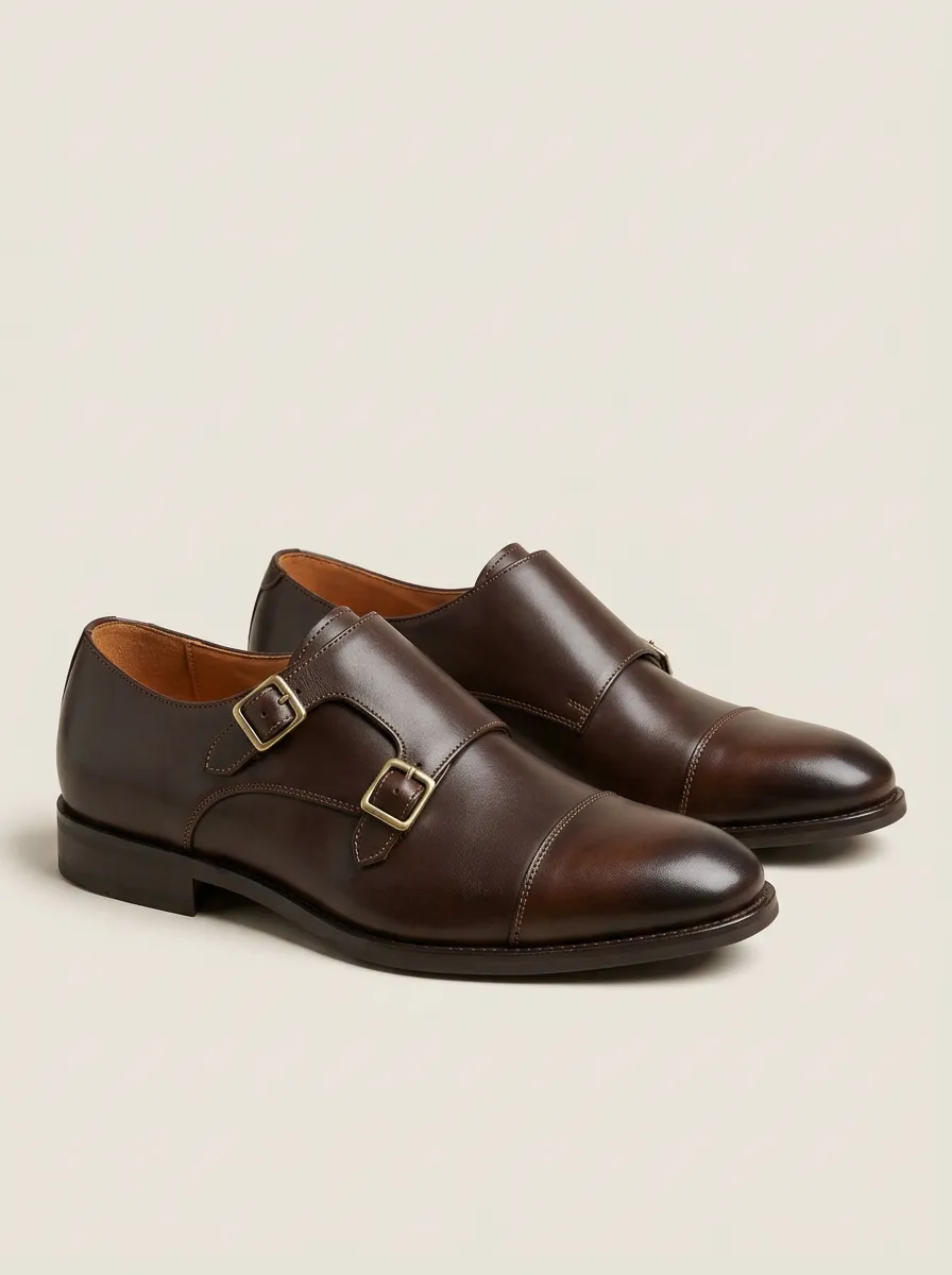 Men's Contemporary Classic Business Double Monk Strap Leather Shoes