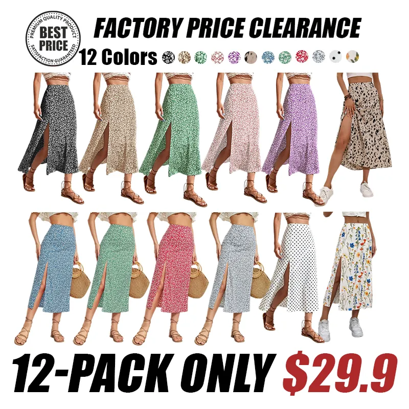 Women's Ditsy Floral Print Split Thigh A Line Skirt