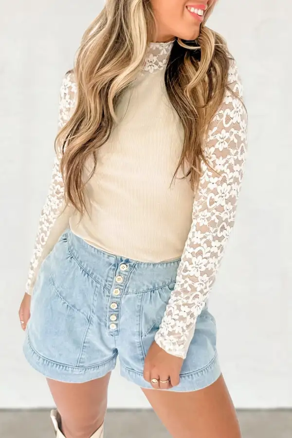 Women's Floral Print Lace High Neck Top