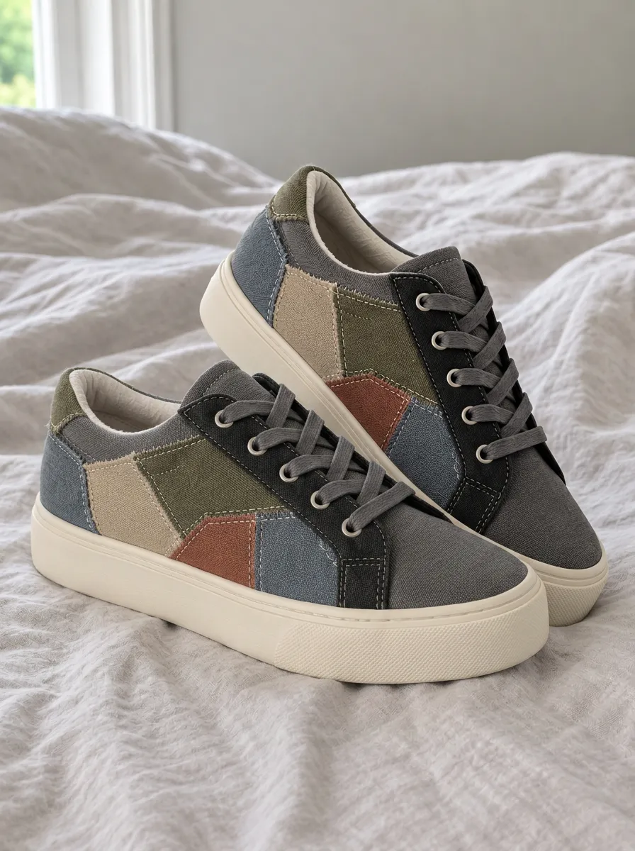 Men's Refined Colorblock Patchwork Design Patterned Canvas Shoes