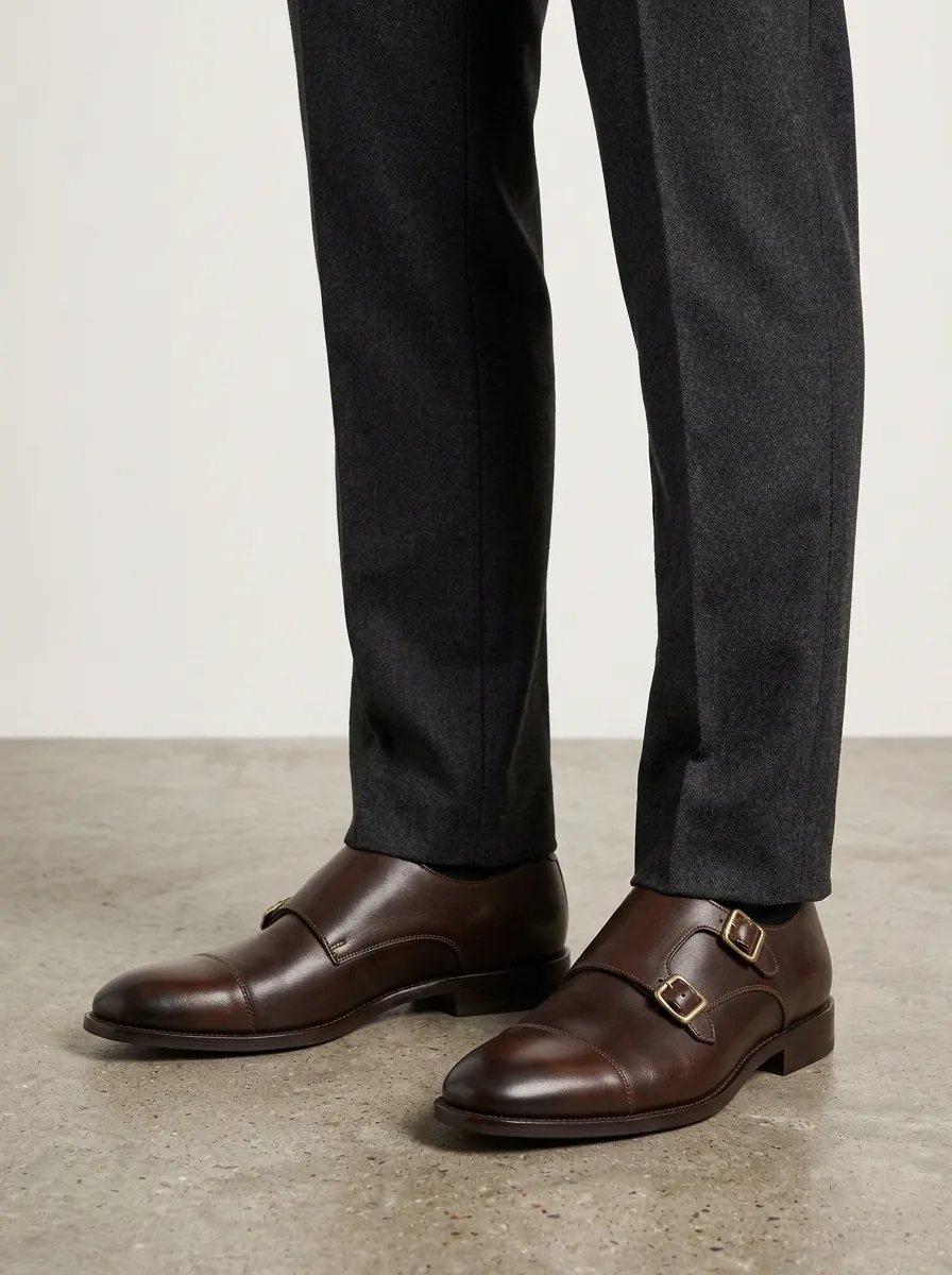 Men's Contemporary Classic Business Double Monk Strap Leather Shoes