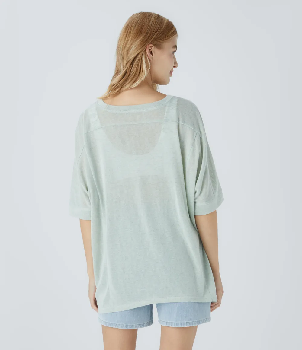 Asymmetric Split Hem Sheer Oversize Casual Top