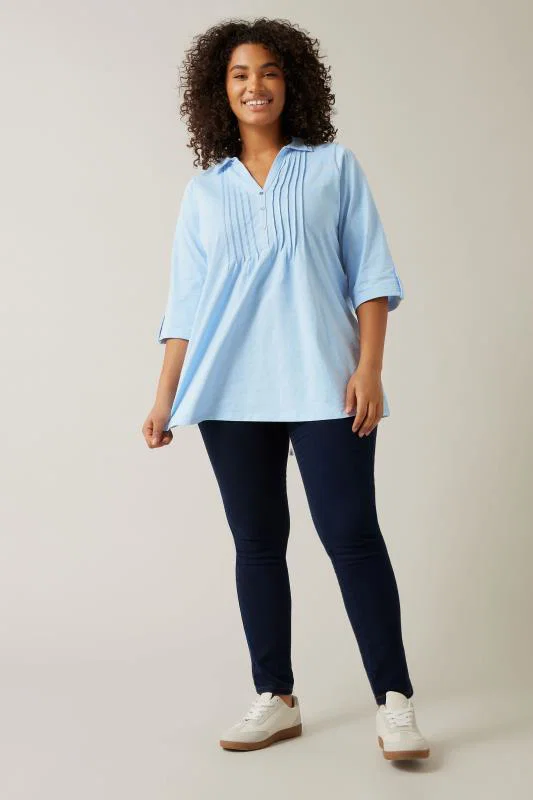 Light Blue Pintuck Henley Top detail 1