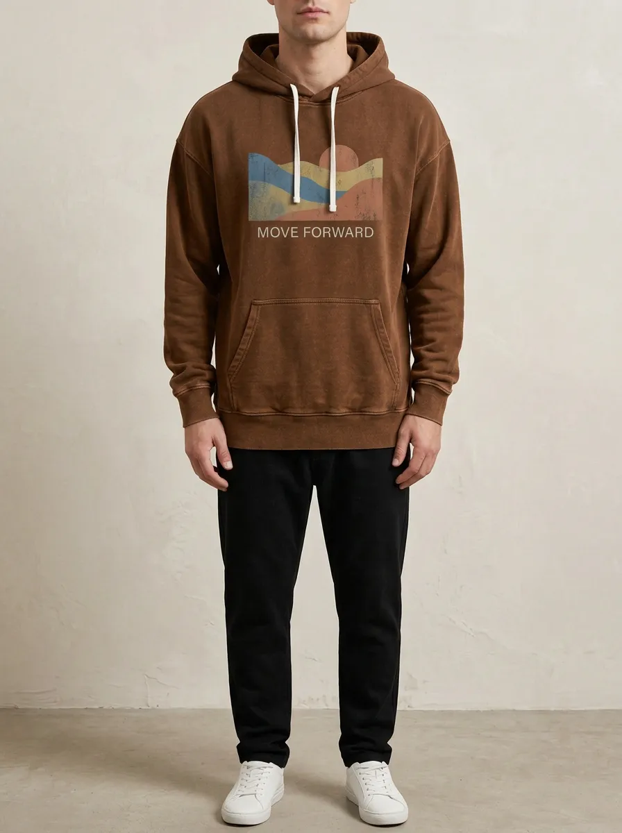Men's Motivational Move Forward Retro Sunset Print Hoodie