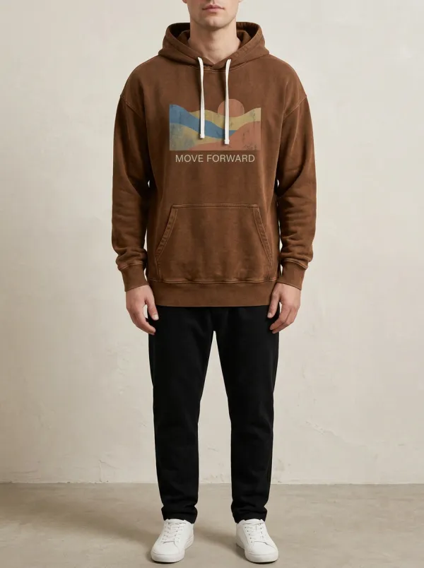 Men's Motivational Move Forward Retro Sunset Print Hoodie