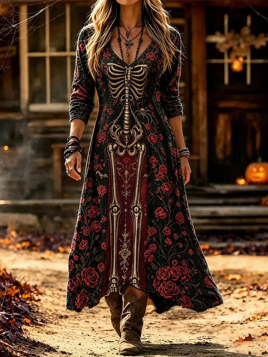 Women's Halloween Black Cat Print Pattern Dress