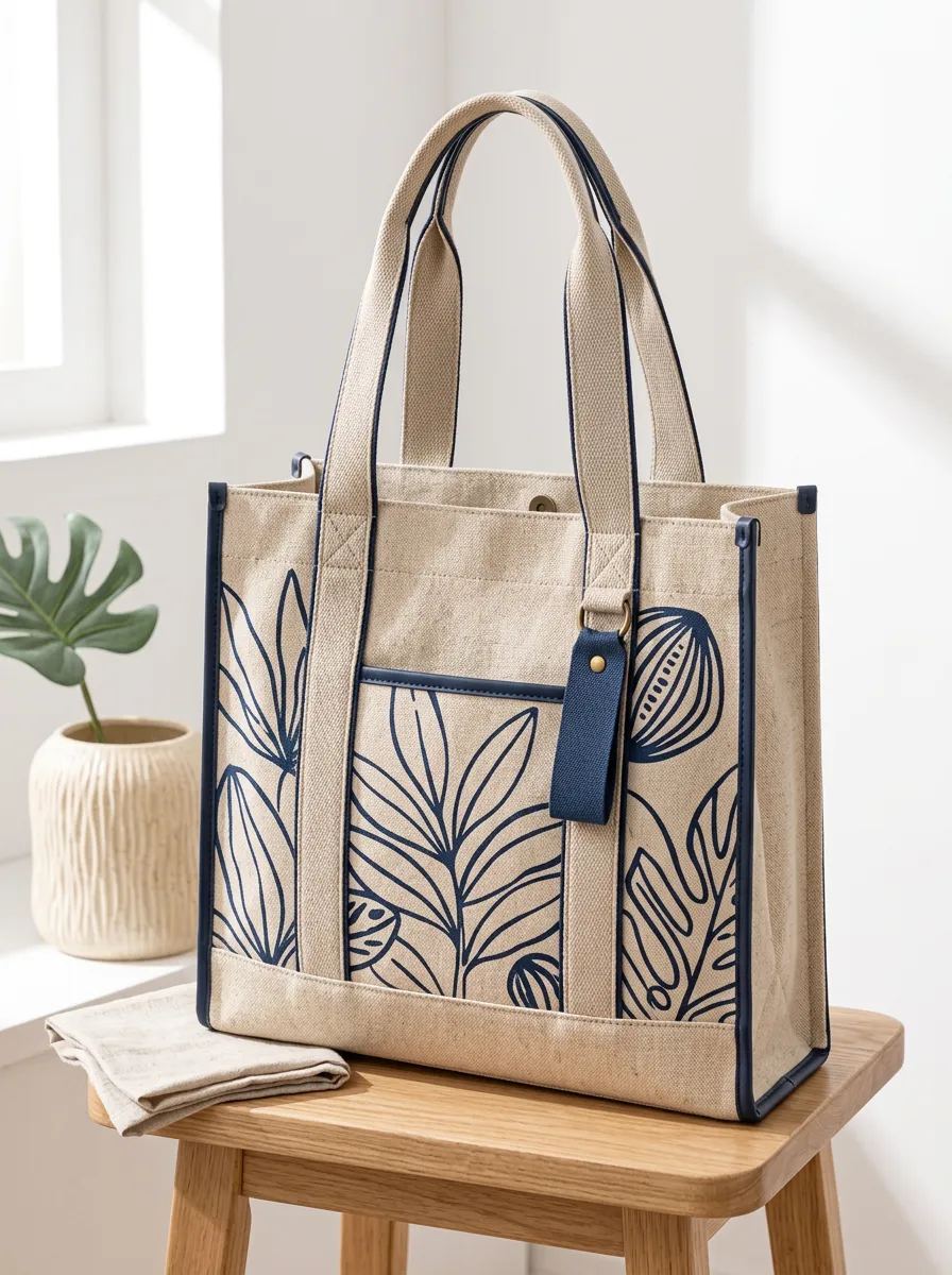 Women's Botanical Leaf Top Handle Printed Canvas Shoulder Tote Bag
