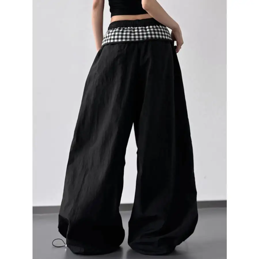 Wide Leg Pants with Checkered Detail