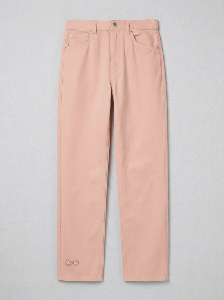 Woen's Minimalist Infinity Symbol Embroidered Mid-Rise Straight Pants