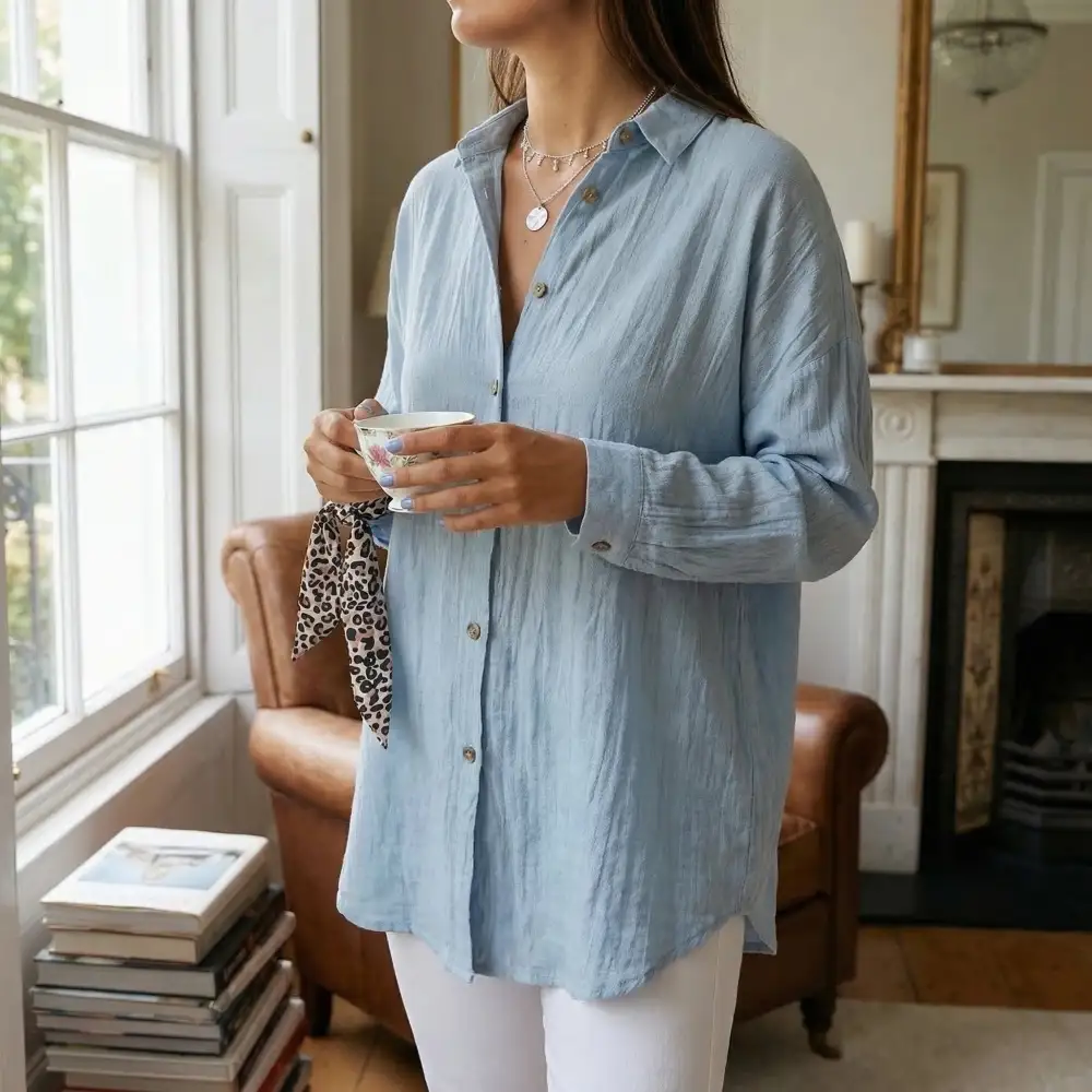  Casual Button Up Long Blouse