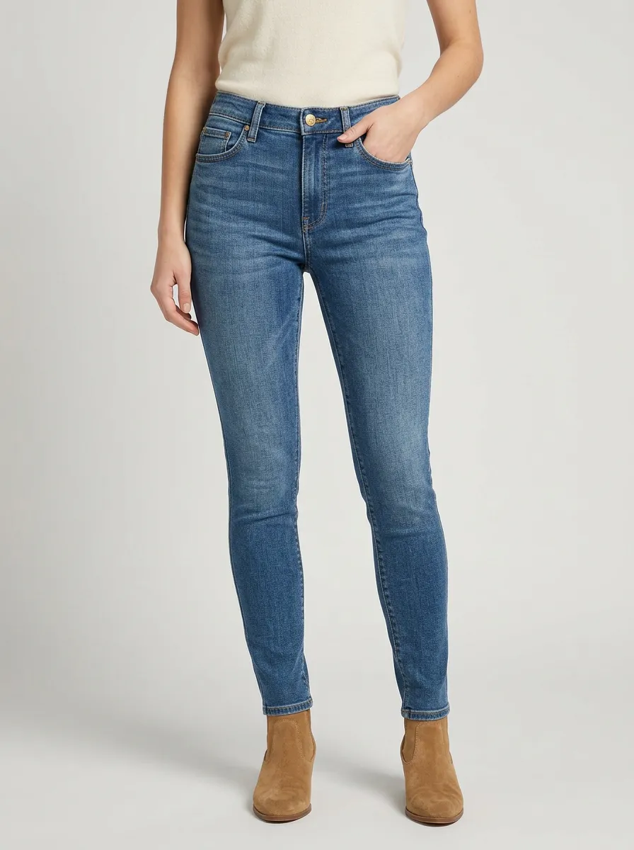Women's Blue Skinny Denim Pants with Denim Accents