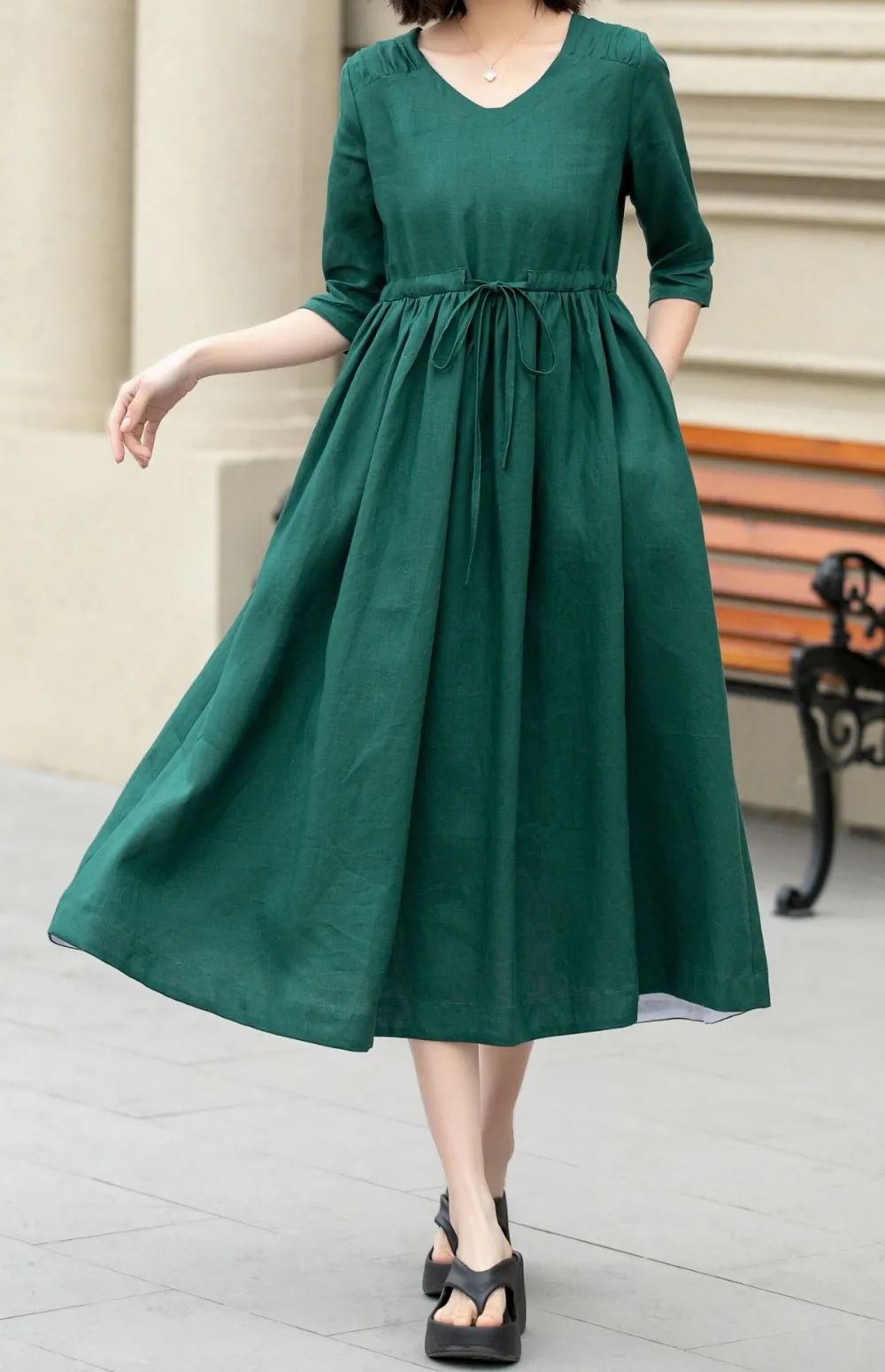Structured Linen Midi Dress