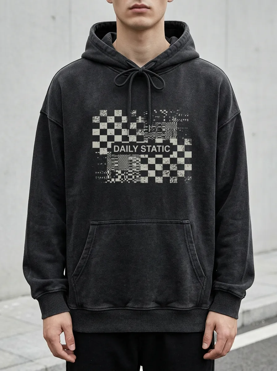 Checkerboard Glitch Men's Graphic Hoodie