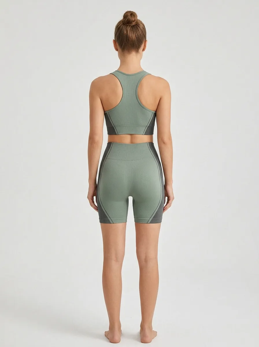 Dynamic Ribbed Texture Seamless Design Collection Women's Tank Top And Sports Shorts Set