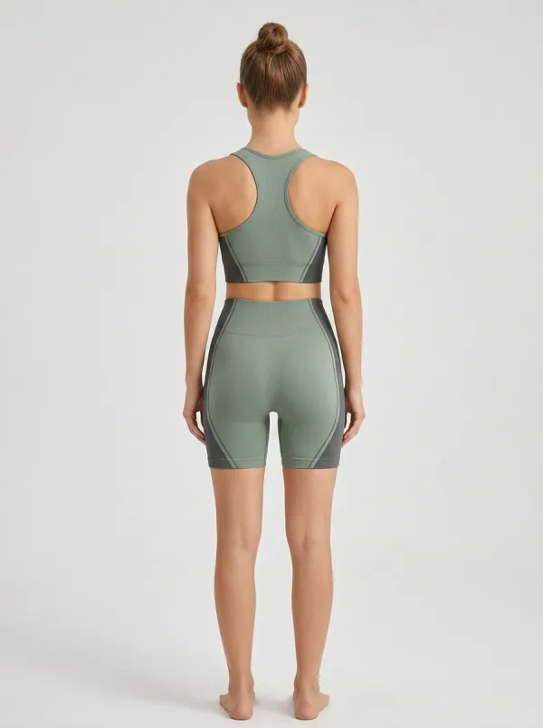Dynamic Ribbed Texture Seamless Design Collection Women's Tank Top And Sports Shorts Set
