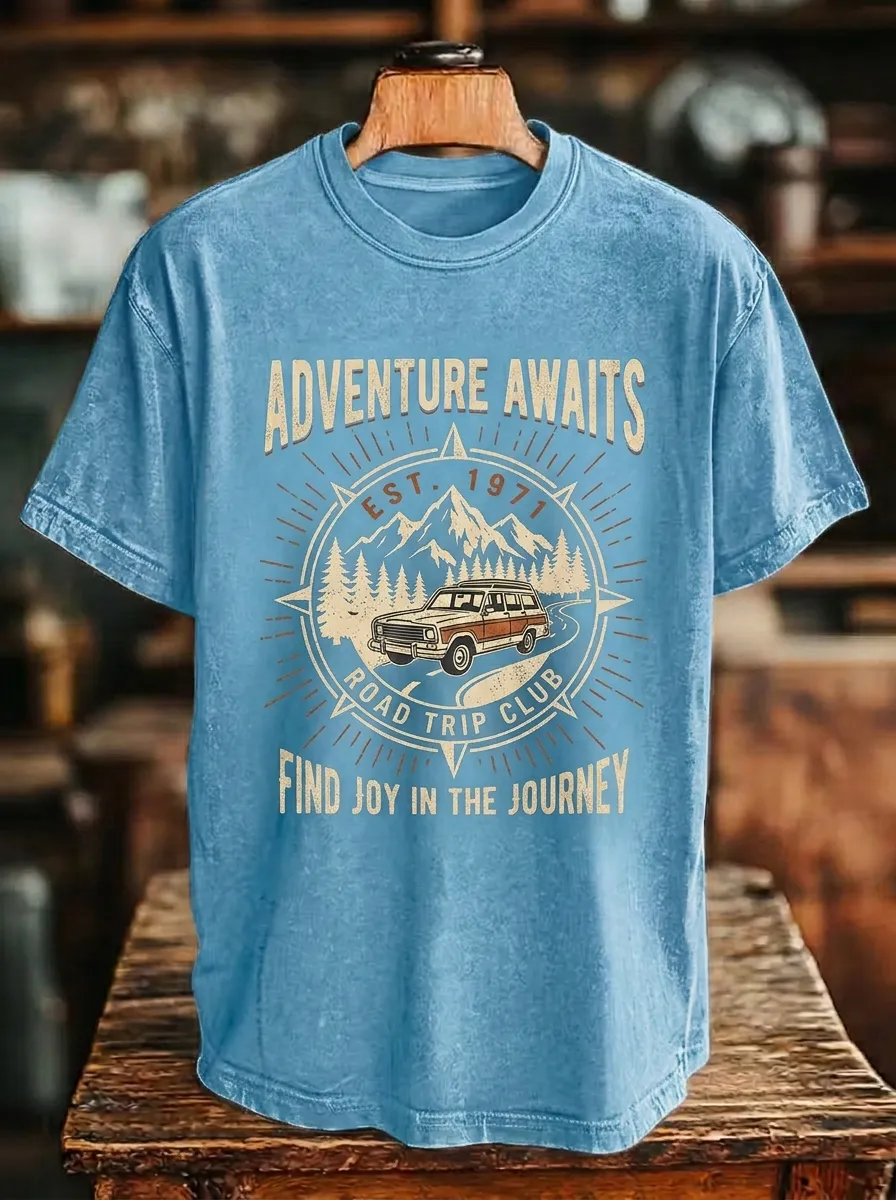 Unisex Adventure Road Trip Mountain Car Printed T-shirt
