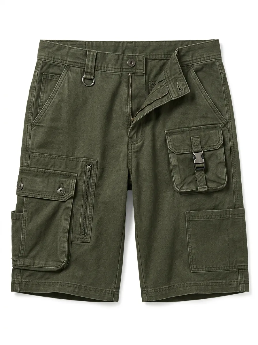 Men's Zip Cargo Pockets Buckle Pocket Cargo Shorts