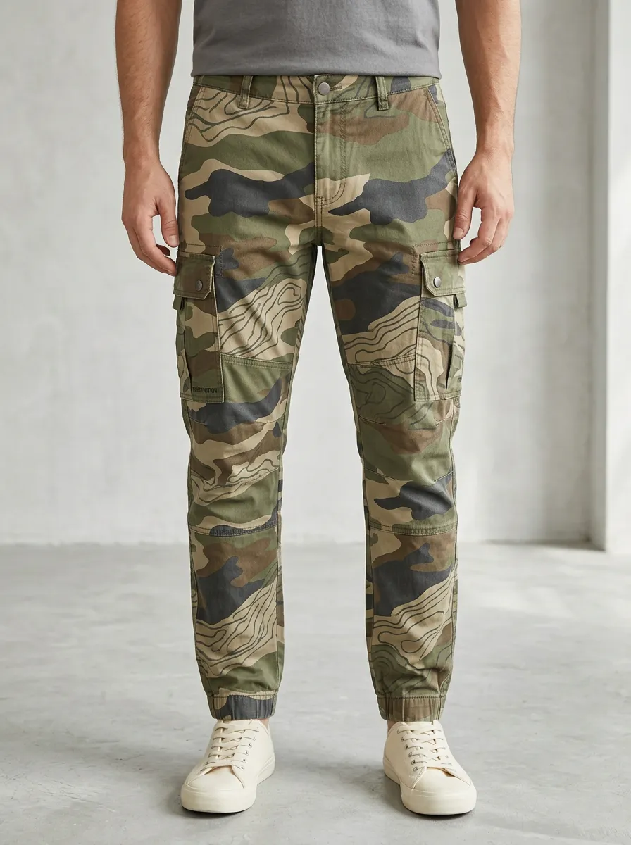 Men's Topographic Camo Knee Panel Cargo Joggers