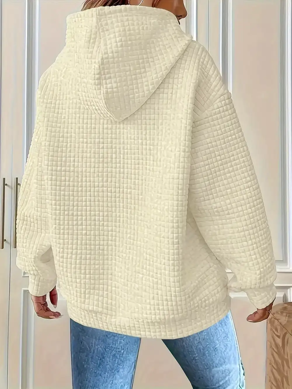 Drawstring Pocketed Textured Knit Hoodie