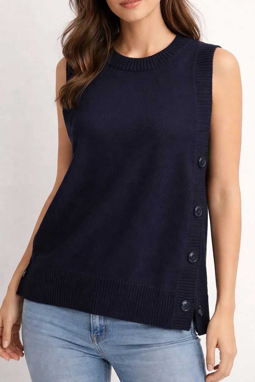 Side Button Pocket Knit Vest