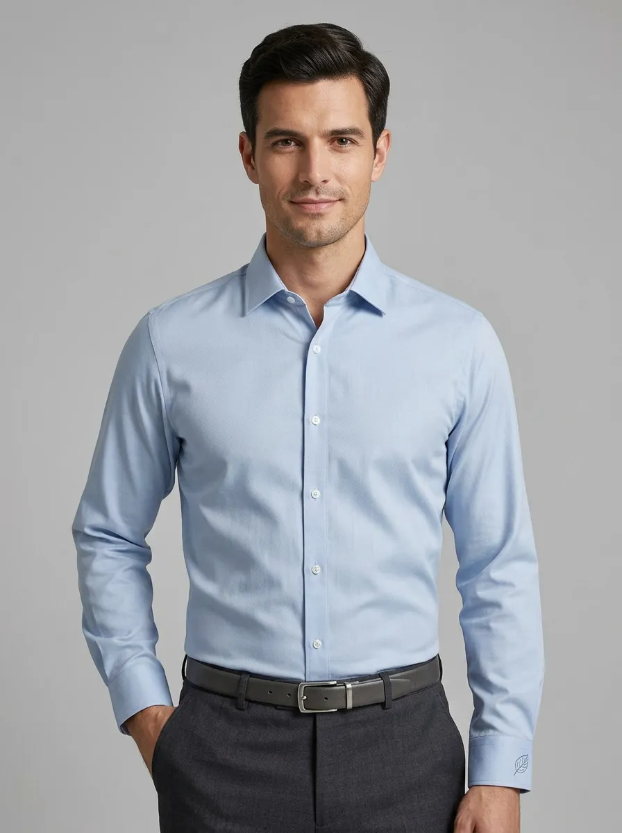 Men's Non-Iron Cotton Light Blue Leaf Cuff Dress Shirt