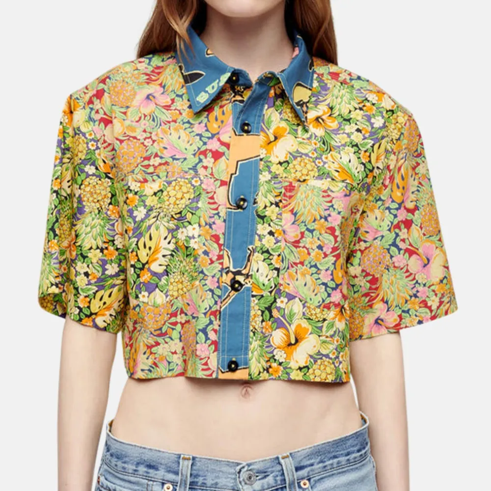 Short Sleeve Cotton Cropped Blouse Shirt