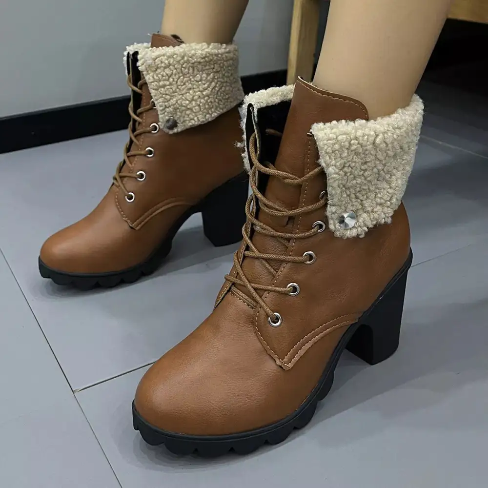 Refined Lace-Up Block Heel Boots
