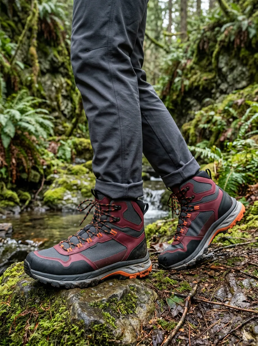 Men's Hiking Enthusiast Maroon Black Printed Boots