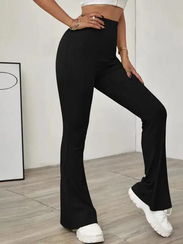 Knitted High Waist Flared Trousers Pants