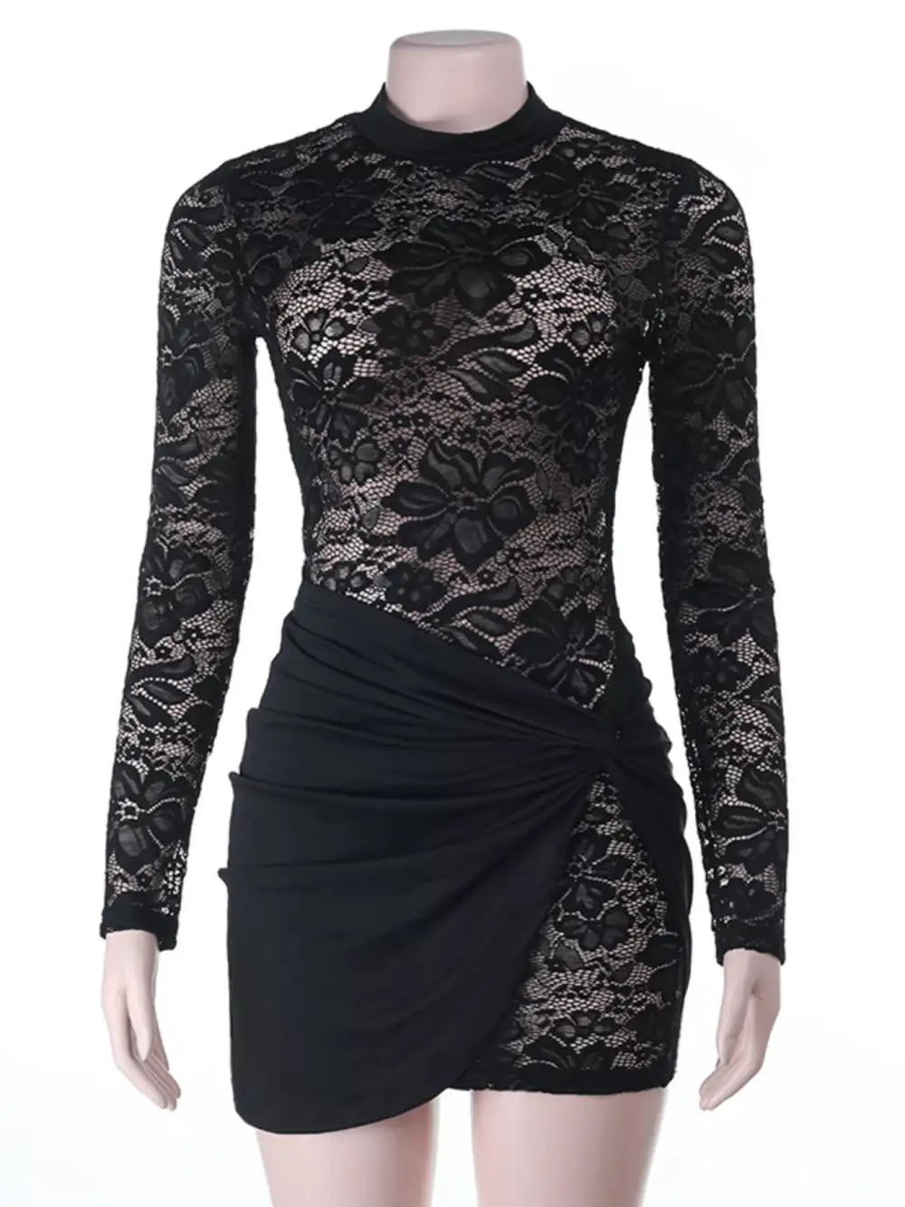 Lace Long Sleeve Bodycon Mini Dress