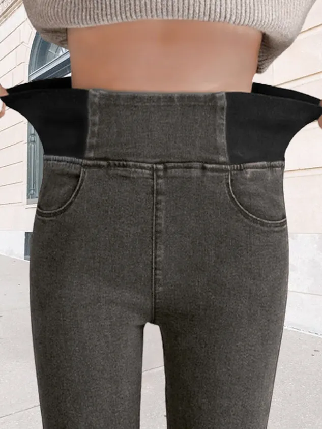 Women's Elasticity Waist Stretchy Loose Plain Denim Jeans