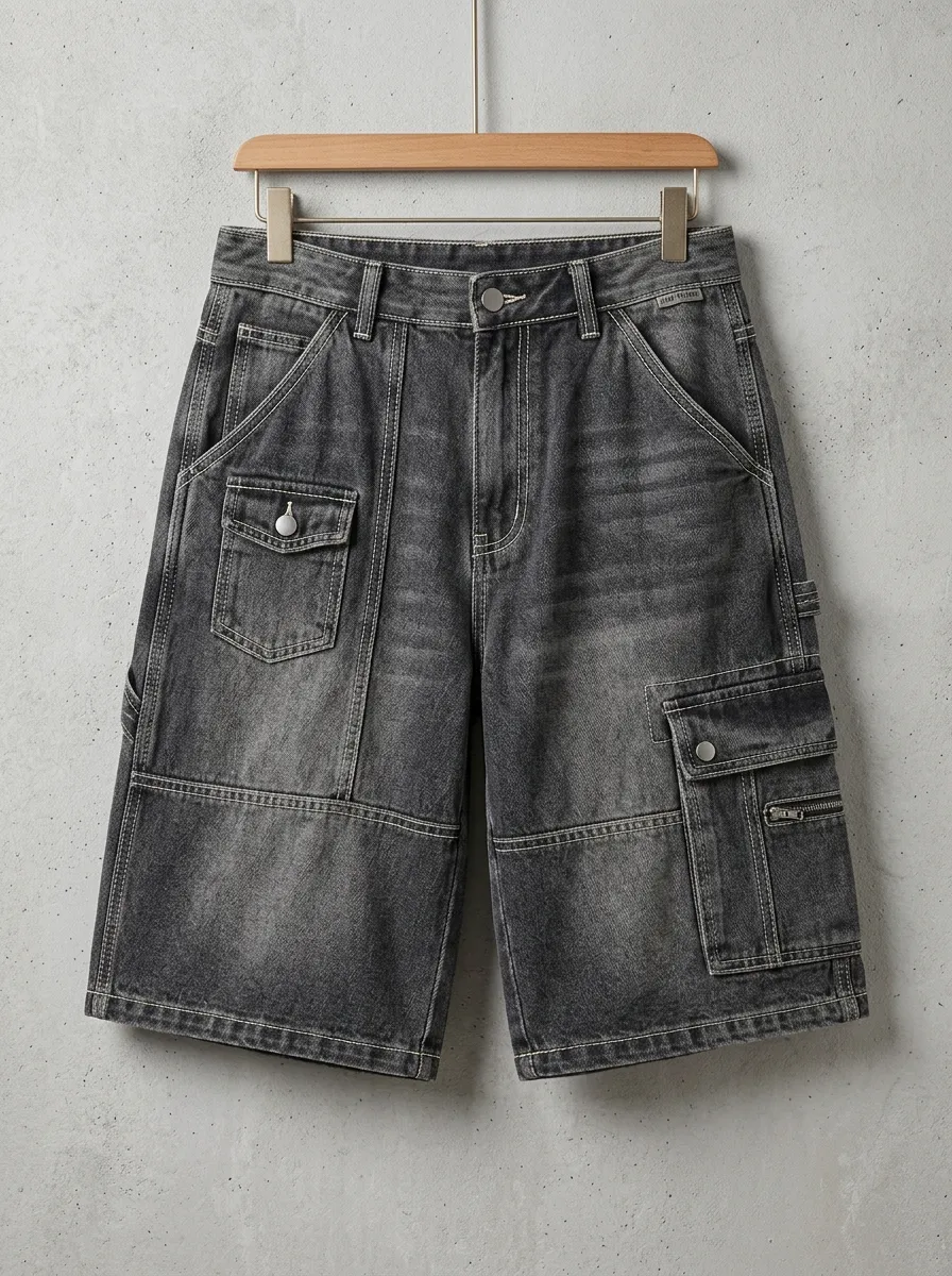 Casual Cargo Denim Washed Men's Cargo Shorts