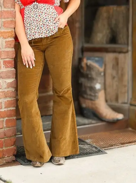 Corduroy High Rise Flared Western Jeans