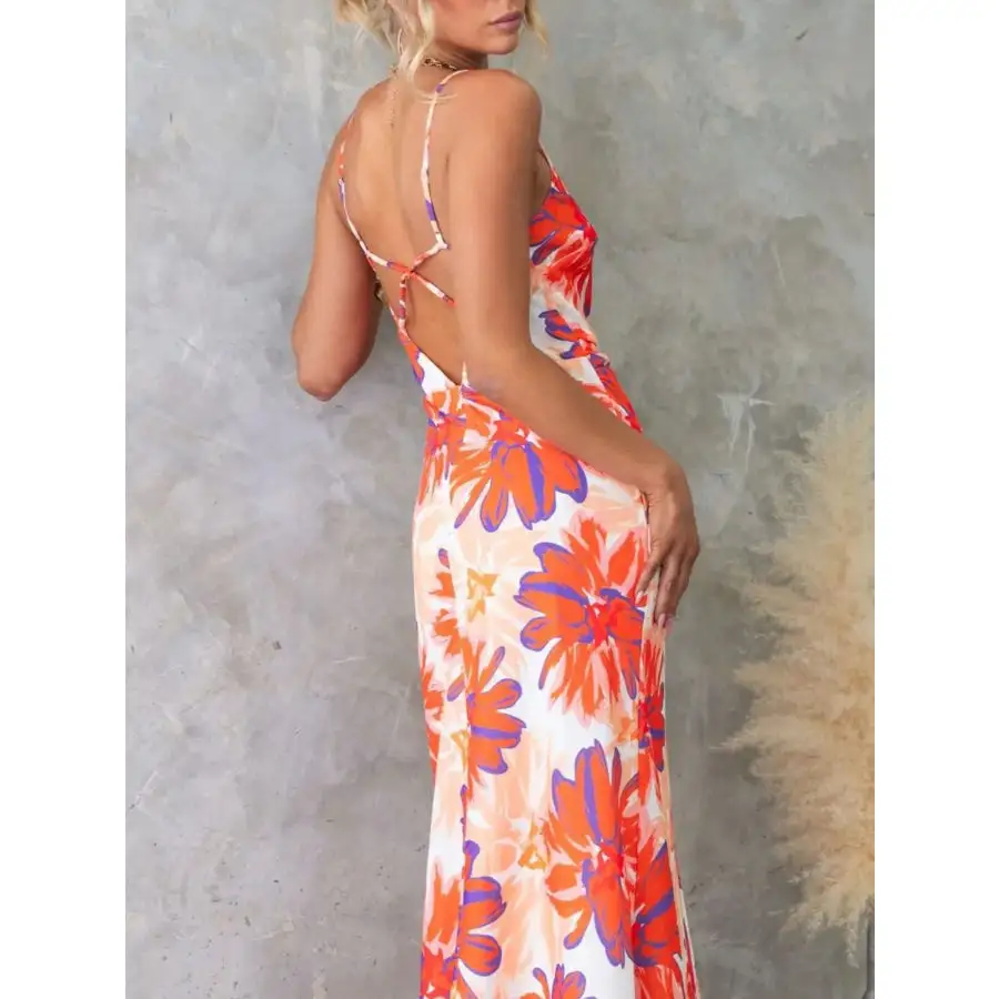 Printed Backless Sleeveless Maxi Dress