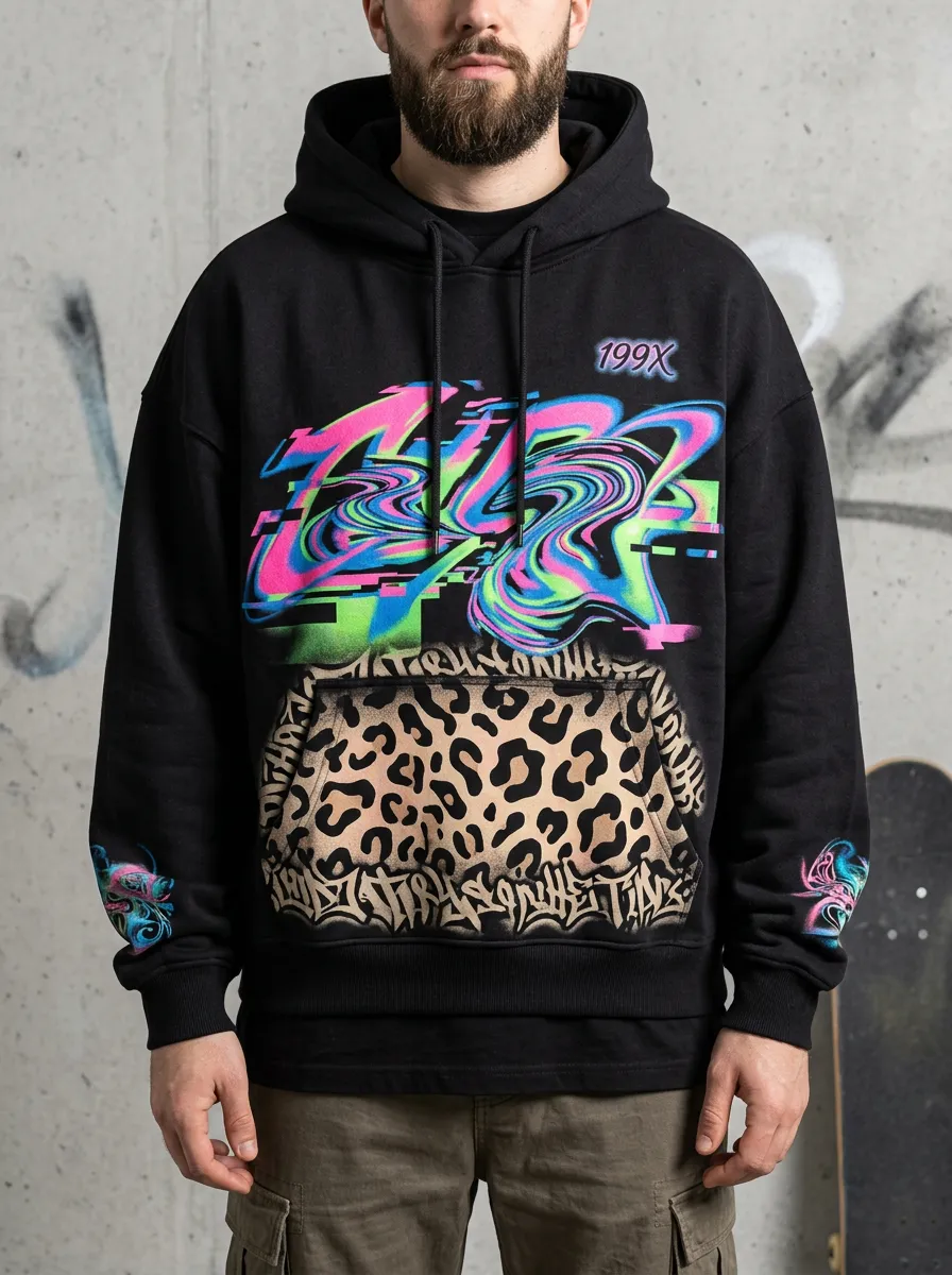 Men's Streetwear Graffiti Leopard Hoodie