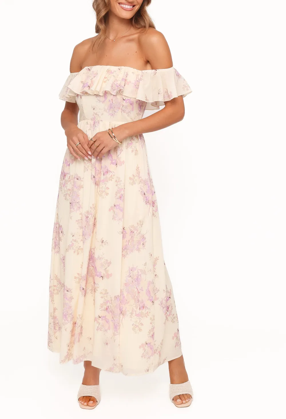Frill Straight Neck Maxi Dress