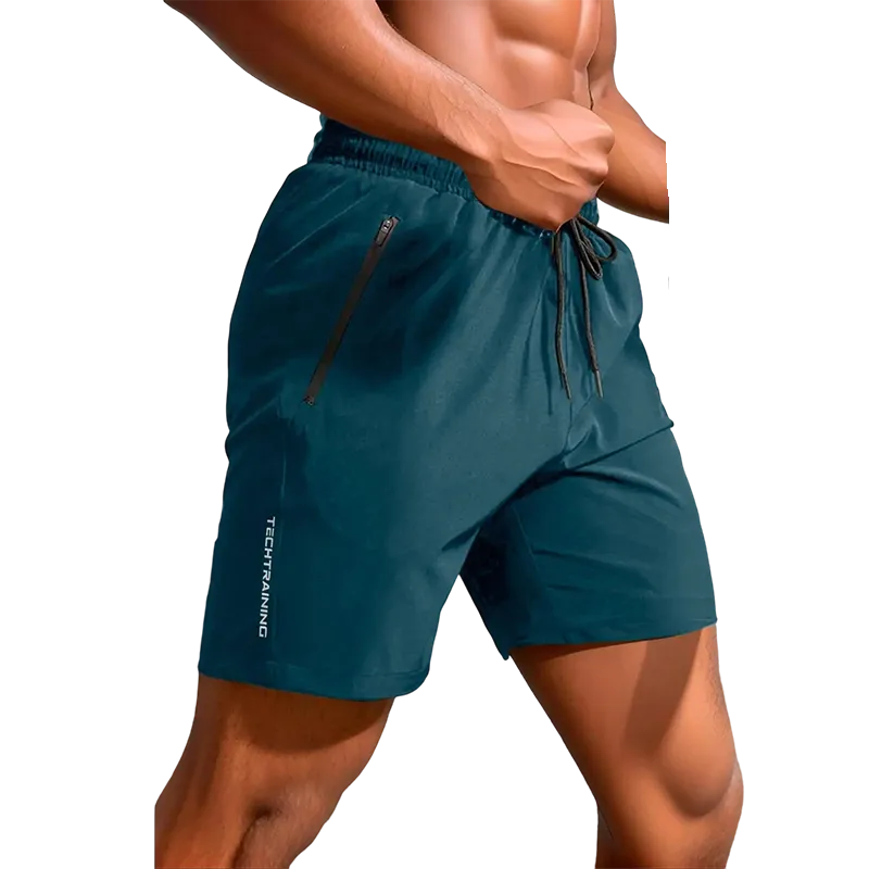 Men's New Trendy Letter Print Zipper Pocket Drawstring Waist Track Shorts