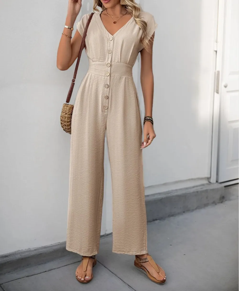 V Neck Wide Leg Jumpsuit