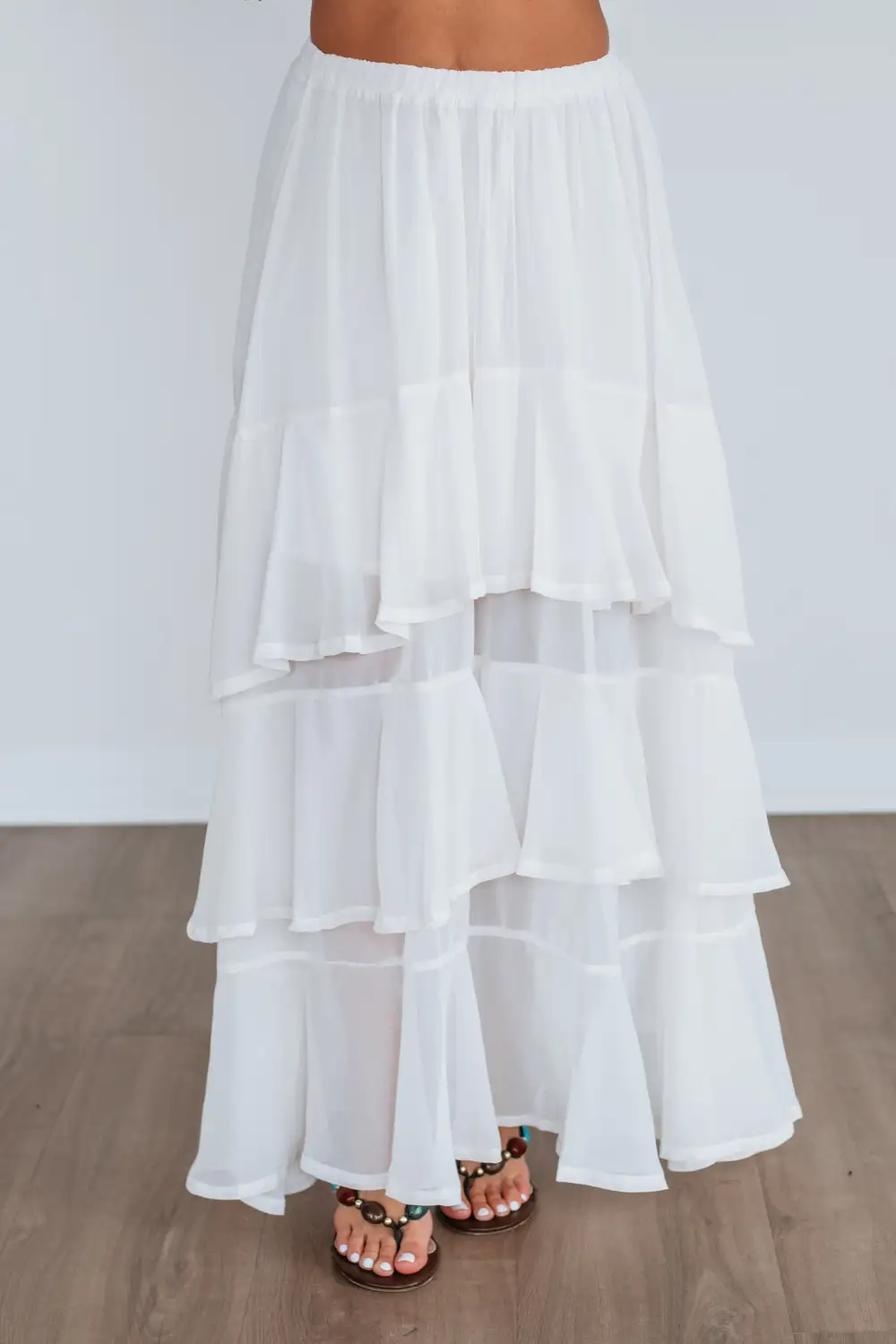 Tiered Ruffled Elastic Waist Maxi Skirt
