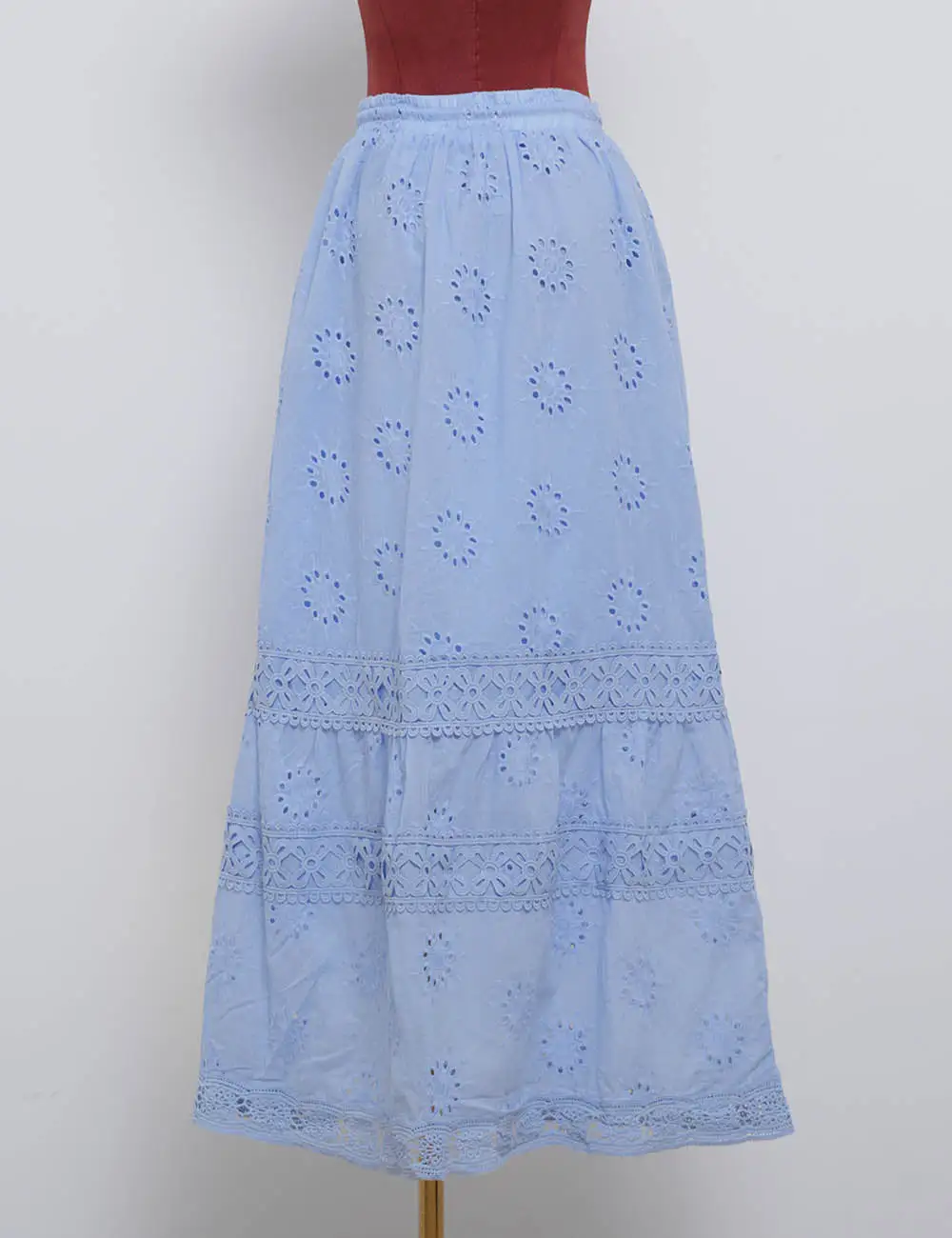 Boho Eyelet Button Down Blouse and Tiered Maxi Skirt Set